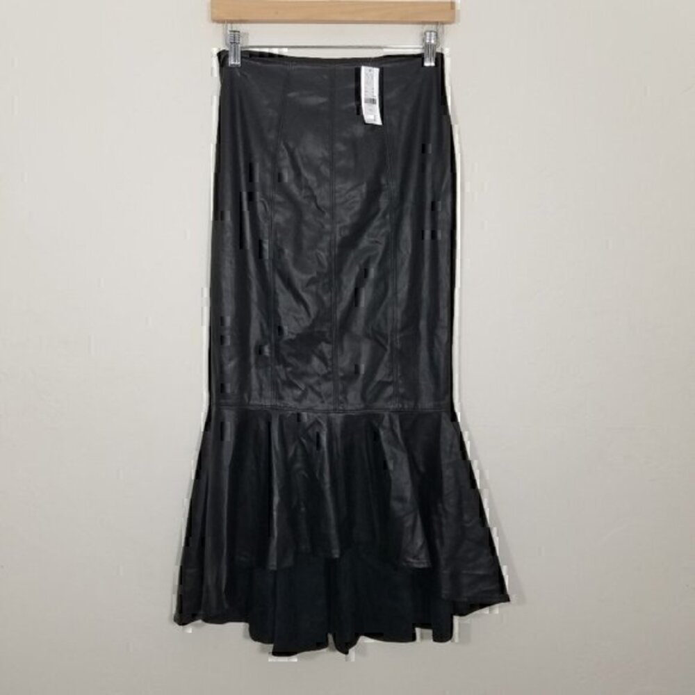NWT 7th Avenue New York & Company Faux Leather Hi-Low Skirts Black Size 0 TALL
